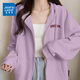 真維斯（JEANSWEST）連帽衛衣外套女款2025春秋季新款學(xué)院風(fēng)慵懶薄款開(kāi)衫女小個(gè)子上衣 香芋紫 紅字母_K L