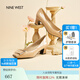 NINE WEST/玖熙高跟鞋粗跟新款真皮通勤方頭金屬扣女士單鞋 杏色 37