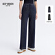 深呼吸DEEP BREATH女裝松緊高腰直筒休閑丹寧牛仔長(cháng)褲女A100335 藍 M (3)