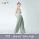 OVV2023春夏新款女裝醋酸隨附腰帶寬松飄逸闊腿百褶裙褲 薄荷綠（凈色）08 S