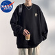 NASA MARVEL衛衣男士春秋季寬松圓領(lǐng)潮流美式休閑長(cháng)袖T恤上衣 黑色 XL