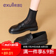 EXULL依思Q樂(lè )福鞋女款2025夏季新款英倫風(fēng)簡(jiǎn)約單鞋學(xué)生軟底百搭通勤小皮鞋女 黑色【休閑軟底】 37