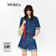 MO&Co.牛仔連體褲2025夏新品輕薄絲綿卷邊復(fù)古工裝褲MBE2JPS007附腰帶 牛仔藍色 S /160