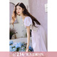 謎秀法式天絲棉連衣裙2025夏季新款小個(gè)子氣質(zhì)收腰顯瘦泡泡袖裙子女 紫色 M