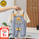 G.DUCKKIDS小黃鴨兒童套裝男女童背帶褲春秋季一歲寶寶衣服嬰幼兒菠蘿褲 ZQ251220 藍色 尺碼7-11月(建議寶寶75-85cm 80