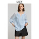 LILY2025夏新款萊賽爾混紡法式木耳邊花邊微寬松休閑藍(lán)色套頭衫女 401藍(lán)色 M