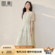 香影小清新碎花雪紡連衣裙女2025夏裝新款氣質(zhì)泡泡袖綠色印花裙子 淺綠 S 155/80A/85-95斤