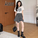 艾美琦美（AIMEIQIMEI）2025年新款韓版時尚印花短袖t恤小個子夏季連衣裙套裝不規(guī)則短裙 白色上衣+格子半裙 L