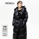 MO&Co.【白鵝絨】冬季輕暖寬松羽絨服中長(zhǎng)款連帽附腰帶摩安珂 黑色 M 165
