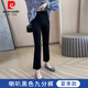 皮爾卡丹（pierre cardin）黑色冰絲微喇叭褲女2025夏季薄款高腰修身顯瘦大碼女褲七分休閑褲 黑色九分【夏款】 不起球不掉色 L 【建議106-116斤】
