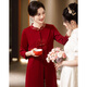 帕絲特【喜婆婆禮服】婚慶媽媽立領(lǐng)國風(fēng)假兩件禮服優(yōu)雅連衣裙 紅色 XL