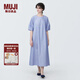 無(wú)印良品（MUJI）女式 涼感平紋套頭短袖連衣裙 女裝裙子長(zhǎng)裙純棉寬松涼感物語(yǔ)夏季 藍(lán)色條紋 M (160/84A)