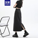羅蒙（ROMON）黑色牛仔半身裙女春夏季2025新款高腰顯瘦后開(kāi)叉a字中長(cháng)款包臀裙 黑色 L （110-120斤）