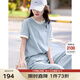 熙世界sllsky休閑套裝女2025夏季新款撞色圓領(lǐng)短袖T恤直筒長(cháng)褲兩件套女友禮物 晴天藍 S