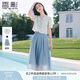 香影夏日絕美小套裝裙女2025夏季新款萊賽爾天絲藍(lán)色半身裙兩件套 航線藍(lán) S 155/80A/85-95斤