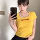 嵐玘短袖潮流t恤女夏季上衣新款2025年內搭半袖高級感辣妹裝修身顯瘦 字母正肩短袖【黃色】 M 【建議90-105斤】