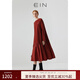 EIN【空氣羊毛】EIN言紅色刺繡圓領(lǐng)拼接美拉德連衣裙女裝春秋新款 棗紅 S