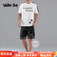 Walker Shop品牌夏季運(yùn)動(dòng)套裝男士潮流休閑套裝百搭高級(jí)感運(yùn)動(dòng)服跑步兩件套 白衣+黑褲 XL 130-150斤
