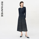 顏域波點(diǎn)長(cháng)裙2025新款秋季輕熟風(fēng)收腰顯瘦法式復古過(guò)膝氣質(zhì)連衣裙 黑花 L