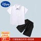 迪士尼（Disney）童裝男童套裝夏季禮服兒童演出服背帶褲主持人男孩西裝畢業(yè)服花童 短打褶+黑短褲 110 建議4~5歲（100-110cm）
