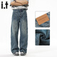 :CHOCOOLATEit美式復古牛仔褲男秋季新款直筒寬松闊腿長(cháng)褲子 藍色 XL