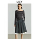 LILY2025秋新款女裝含羊毛法式蕩領(lǐng)收腰修身氣質(zhì)通勤長(cháng)袖T恤內搭 501灰色 S