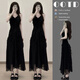 FOX.G黑色吊帶連衣裙新品裙子女夏季2025新款衣服女裝法式純欲沙灘裙 黑色褶皺荷葉邊吊帶裙 L 【建議100-110斤】