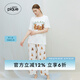 gelatopique七夕禮物25春夏新品女睡衣套裝小熊字母短袖長(zhǎng)褲PWCT251336 灰白色 均碼