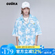 古由卡（GUUKA）潮牌襯衫男士短袖夏季男裝襯衣外套2025新款半截袖情侶裝寬松青年 淺藍 M
