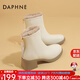 達芙妮（DAPHNE）兔毛牛皮雪地靴女鞋2025新款冬季白色短靴子加絨棉鞋女 米白色 加絨 36