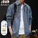 JEEP SPIRIT吉普長袖條紋襯衫男秋季工裝外套男士休閑上衣襯衣男 藍(lán)色 L