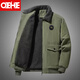 OEHE羊羔絨加絨夾克男士寬松秋冬季燈芯絨加厚上衣棉服休閑工裝外套男 綠色【加絨保暖】 3XL 【150-165斤】