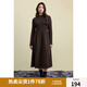 獨(dú)束大碼女裝撞色格紋連衣裙兩件套2024冬季新品通勤時(shí)髦毛呢外套 板栗棕-連衣裙 L (尺碼：2) (尺碼：2)