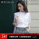 熙然夏季新款小立領(lǐng)泡泡袖不規(guī)則蕾絲拼接短袖襯衫女白色上衣 米白色 M