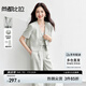 尚都比拉職場通勤女裝套裝夏季珍珠金屬扣V領(lǐng)短袖西裝小外套 米灰色 M 