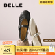 百麗（Belle）七夕禮物復(fù)古褶皺面瑪麗珍女25秋新商場款羊皮舒適單鞋E3U1DCQ5 黑色 38
