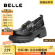 百麗（Belle）復(fù)古抓皺鎏金樂福鞋女25秋新商場款牛皮粗跟jk樂福鞋E1Y1DCA5預(yù)售 黑色 37