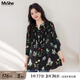 MsShe【V領(lǐng)印花打攬長(zhǎng)款小衫】MsShe大碼女裝2025夏裝胖mm 七分袖-黑色現(xiàn)貨 2XL