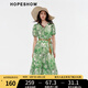 紅袖商場(chǎng)同款設(shè)計(jì)感茶歇裙夏季2024新款女裝 收腰V領(lǐng)沙灘度假印花裙 棕櫚綠花697 S