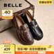 百麗（Belle）七夕禮物元寶樂福鞋女25秋新英倫粗跟小皮鞋單鞋D2S1DCA5預(yù)售 黑色 38 (240mm)