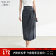 熙然2025夏季新款氣質(zhì)通勤高腰褶皺開衩灰色半身裙女中長款OL垂感 花灰 S