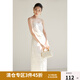 獨(dú)束大碼女裝優(yōu)雅氣質(zhì)V領(lǐng)提花吊帶裙微胖mm春裝簡約收腰中長裙 象牙白 L (尺碼：2)