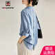 AEMAPE襯衫女士2025春夏新款設計感后開(kāi)襟燈籠袖氣質(zhì)百搭不規則條紋上衣 MX-5-8202_蔚藍 L