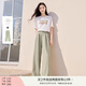 香影【黑科技涼感】綠色闊腿褲子女高腰2025夏裝新款松弛感拖地褲 套裝3 白色T恤+果綠褲子套裝 M 160/84A/95-110斤