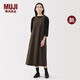 無(wú)印良品（MUJI）女式 易干 平紋 無(wú)袖連衣裙 女裝裙子長(cháng)裙25年秋季新品 BC2NRC5A 棕色格紋 M （160/84A）