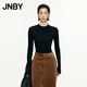 JNBY/江南布衣秋冬美麗諾羊毛針織衫女圓領撞色拼接毛衣5O0312880 095/黑褐色組合 M