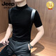 JEEP SPIRIT高端半高領短袖t恤男2025新款夏季薄感修身半袖男款金絲絨打底衫 黑色 L 【建議120斤以內】