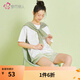 都市麗人睡衣女薄款柔軟新疆棉質(zhì)可拆卸海軍風(fēng)條紋披肩寬松版型短袖短褲 草綠 L