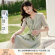 香影萊賽爾天絲v領連衣裙女2025夏裝新款泡泡袖高腰法式綠色裙子 淺綠 XL 170/92A/125-140斤