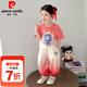 皮爾卡丹（pierre cardin）童裝哪吒女童短袖套裝夏季2025新款哪咤兒童服裝寶寶短袖娜扎衣服 亮燈款-漸變紅色亮片套裝aseimae 130 尺碼7~8歲【120-130cm】